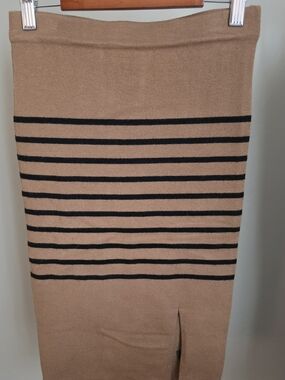 Striped Tan Pencil Skirt with Black Bands